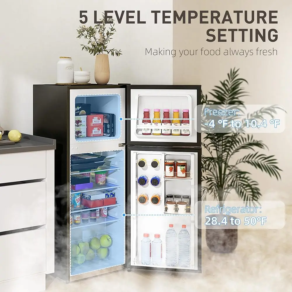 4 Cu.Ft Mini Fridge With Freezer, Double Door Compact Refrigerator With Adjustable Thermostat, Shelf And Reversible Door For 4 4 Cu.Ft Mini Fridge With Freezer, Double Door Compact Refrigerator With Adjustable Thermostat, Shelf And Reversible Door For 4