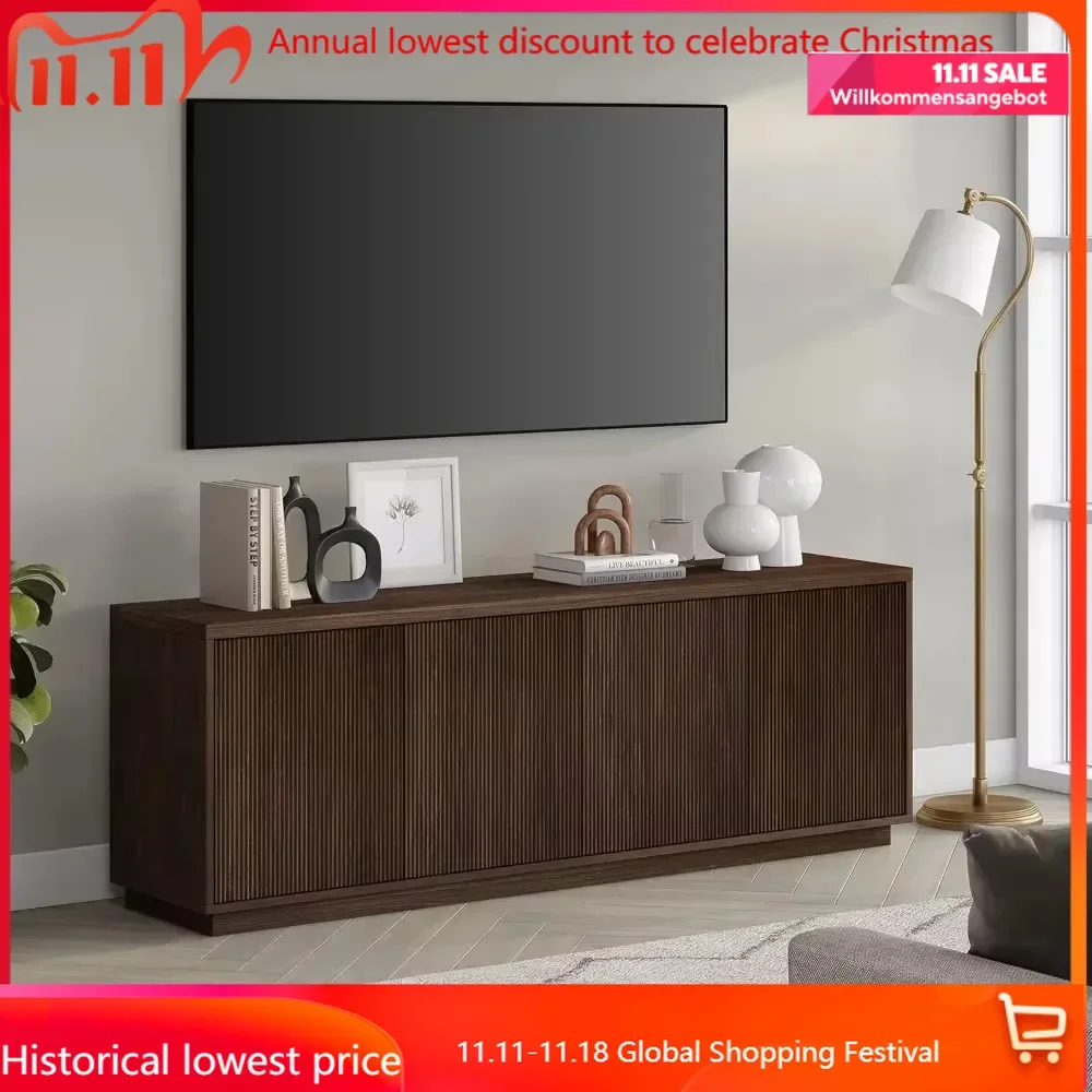 Rectangular TV Stand for TV's up to 85" in Warm Brown, for Home, Living Room, Bedroom, Entertainment Room, Office