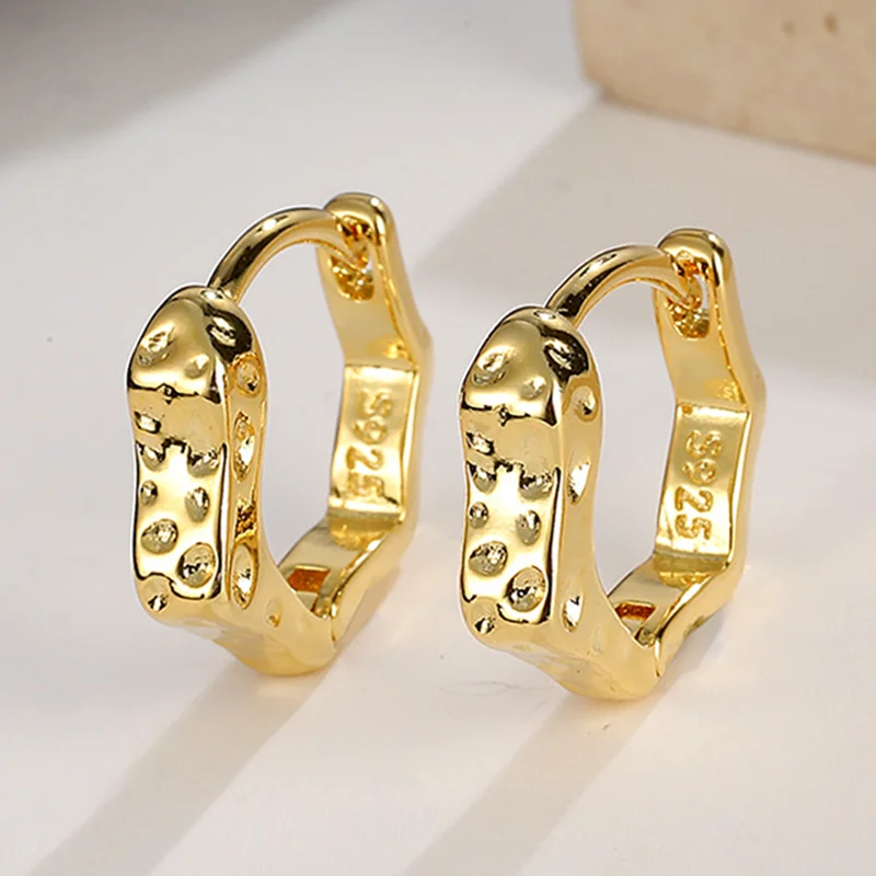 

Fashion Men Women Hoop Earrings Female Jewelry Geometric Square Hexagon Earring Ear Gold Color Stamp 925 Sterling Silver Ears