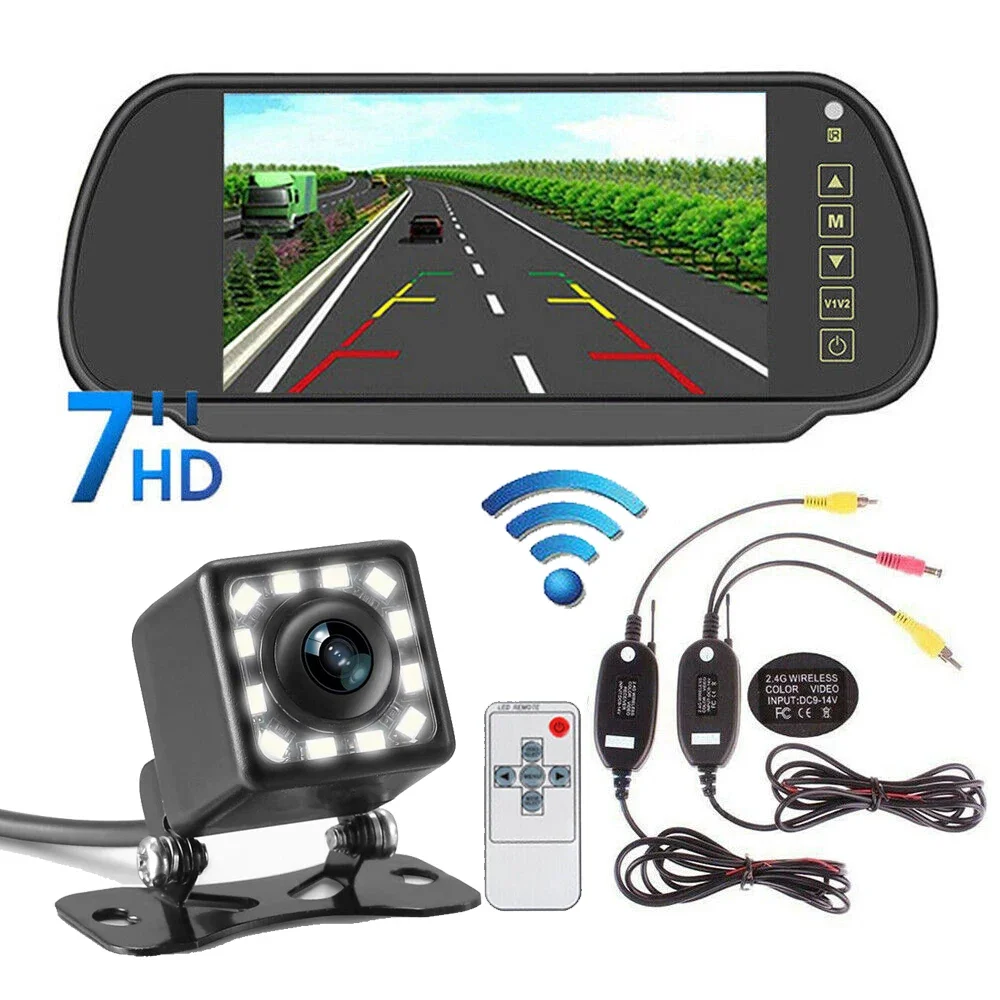 무선 백미러 모니터 및 차량 백업 카메라 키트, 자동차, 픽업, SUV, 밴용 나이트 비전 카메라, 7 인치 