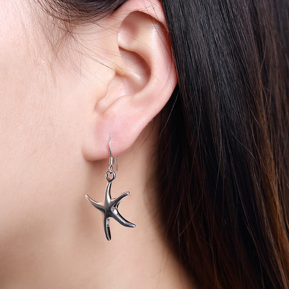 925 Sterling Silver Starfish Pendant Bracelet necklace earrings Jewelry set for women fashion Party Christmas Gifts silver jewelry set,jewelry set,silver jewelry