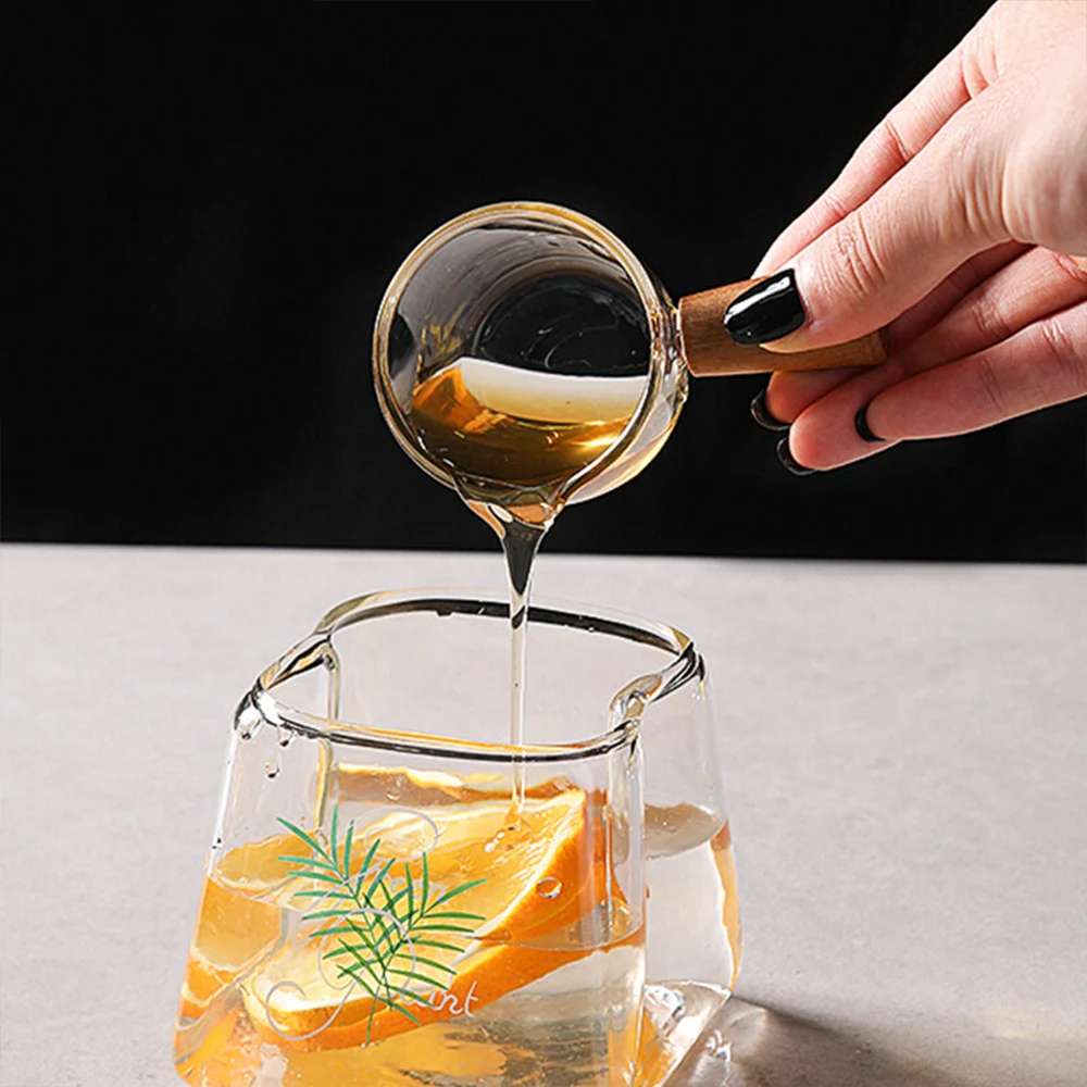 50/100ml Wood Handle Glass Espresso Measuring Cup Milk Cup Multi-functional Kitchen Measure Mug Coffee Supplies Clear measuring cup