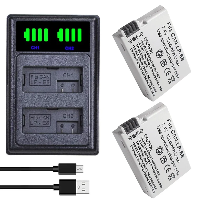 

1350mAh LP E8 LP-E8 Battery+LED Charger For Canon EOS 700D, 650D, 550D, 600D, 700D Rebel T5i T4i T3i T2i, Kiss X7i X6i X5 X4