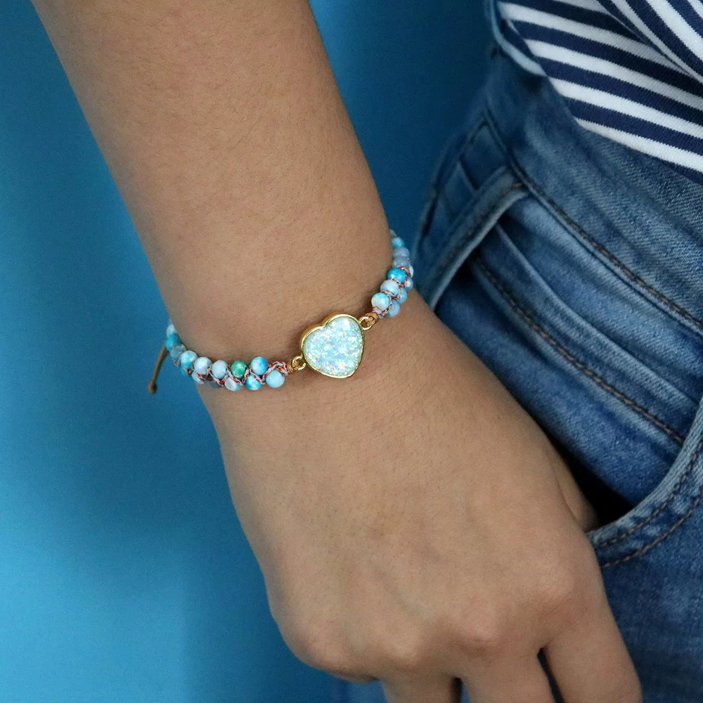 Jewelry Reiki Healing for Women Bracelet Natural Stone Heart String Handmade Braided Bracelets Emperor's Stone Wrap Bracelet