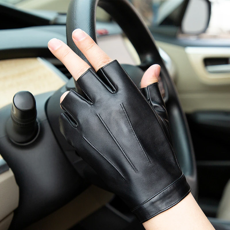 Gloves Men Leather Fingerless Driving Fitness Half Finger Gloves