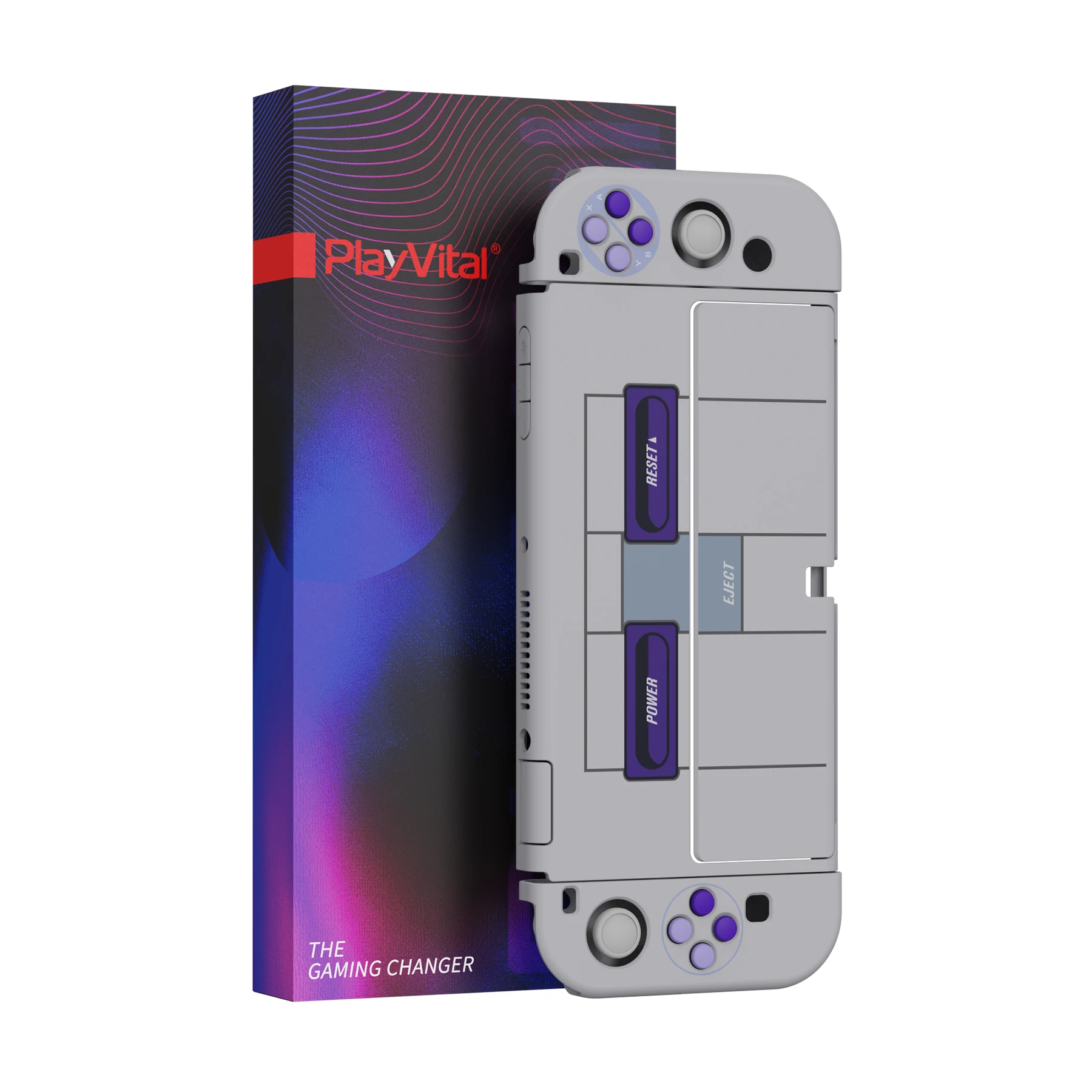 PlayVital AlterGrips NS 스위치용 보호 슬림 케이스 하드 쉘 OLED(썸 그립 및 버튼 캡 포함) - 클래식 SNES 스타일