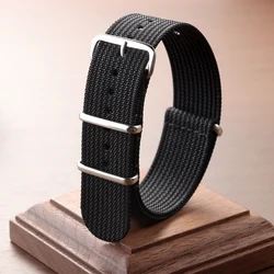 Ribbed Nylon Watch Strap - Versatile Watchband Accessory - 22mm (Black)