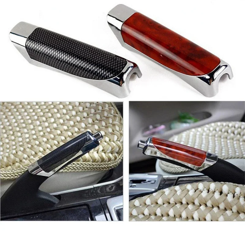 Universal Car Handbrake Protect Cover Car Styling Wood Carbon Fiber Decor handbrake sleeve ABS Smooth SUV Interior Accessory