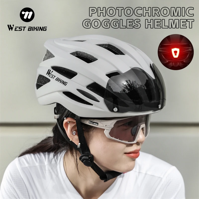 WEST BIKING Bicycle Helmet Adjustable Magnetic Suction Lens Cycling Helmet MTB Road Bike Breathable Safety Helmet Bike Equipment