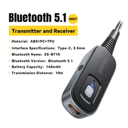 Wireless Stereo Audio Adapter with Mic - Bluetooth 5.1 Receiver & Transmitter for Home and Car Audio Systems (Black)