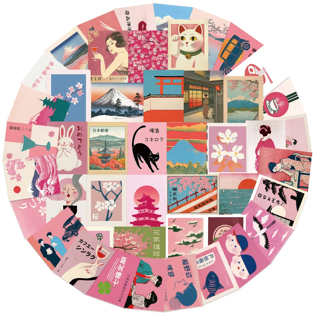 50PCS 빈티지 핑크 일본 미적 낙서 스티커-수하물 및 노트북 DIY 장 방수(Anime Worlds Store)