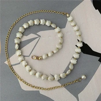Pearl Shell Chain Belt Elegant Metal Thin Slim Waist Belts Dress Skirt Wild Waistbands Straps Fashion Women Clothes Accessories