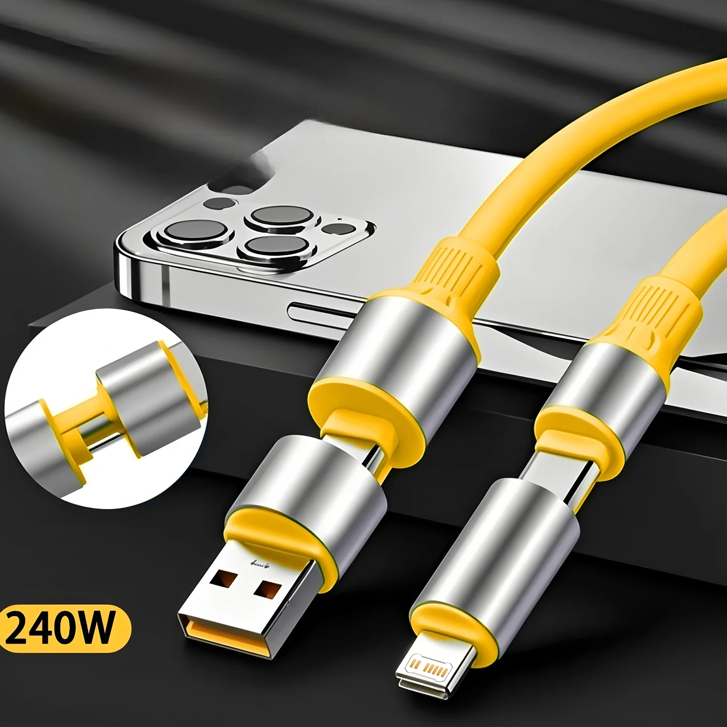 كابل 4 في 1 بقدرة 240 وات شحن سريع للغاية ووظائف م...