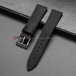 Vintage Crazy Horse Cowhide Leather Quick Release Watch Band Strap - 22mm (Black)
