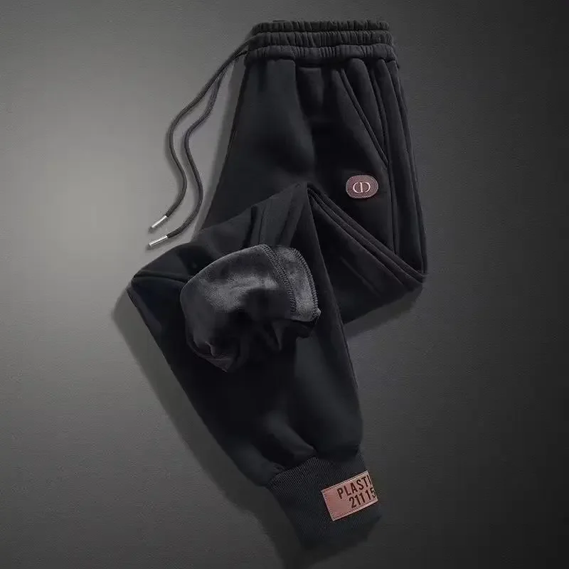 thumbnail image 1 of Pantalones casuales para hombre, holgados, forrados con vellón, estilo coreano grueso, con cremallera, pantalones deportivos, otoño/invierno, recién llegados, 1 of 5