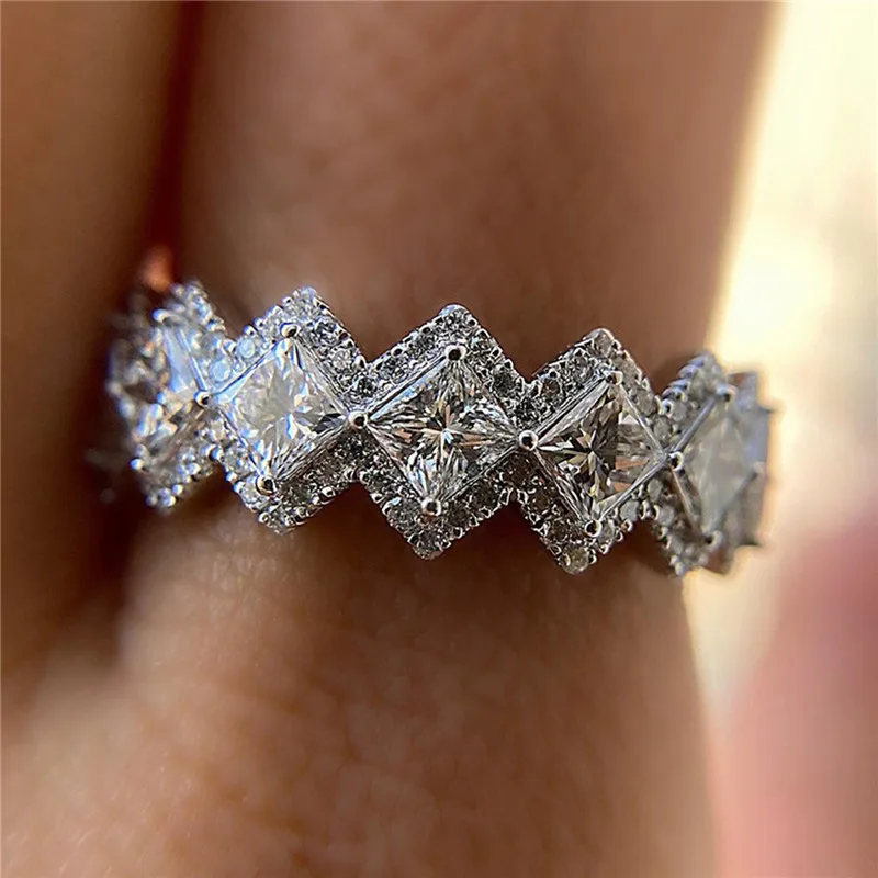 Luxury Female White Square Zircon Stone Engagement Ring Silver Color Summer Wedding Jewelry For Women