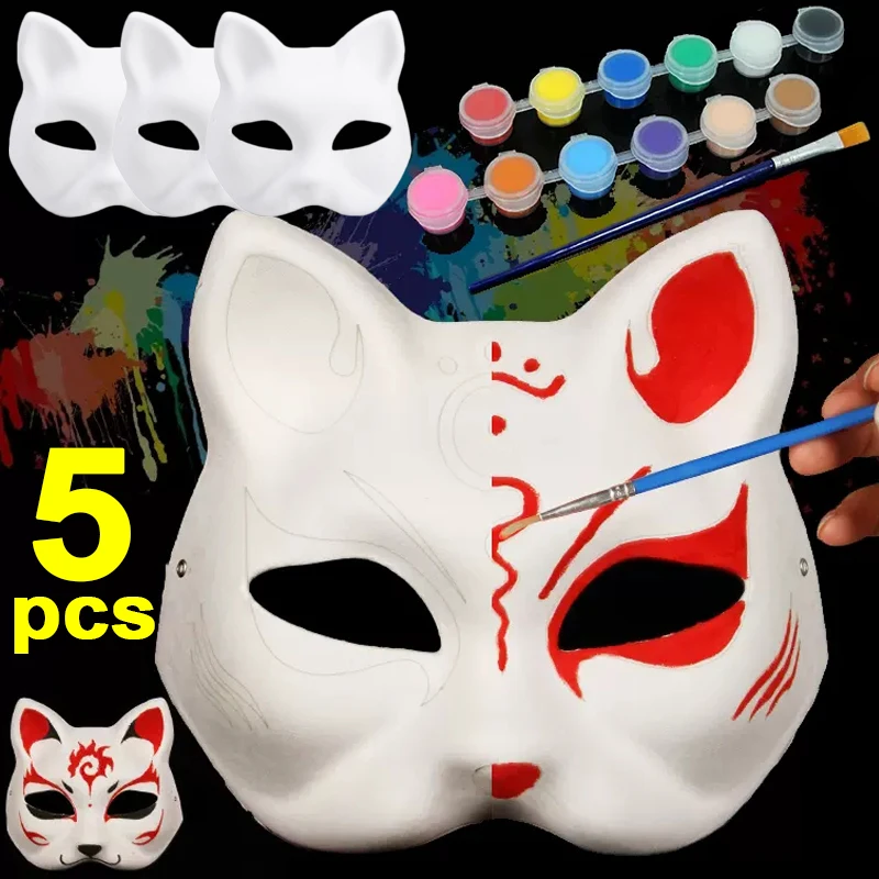 Máscara de gato Therian, máscara de zorro blanca, máscara de cara de gato,  máscara en blanco, máscara de gato sin pintar, media máscara de papel para