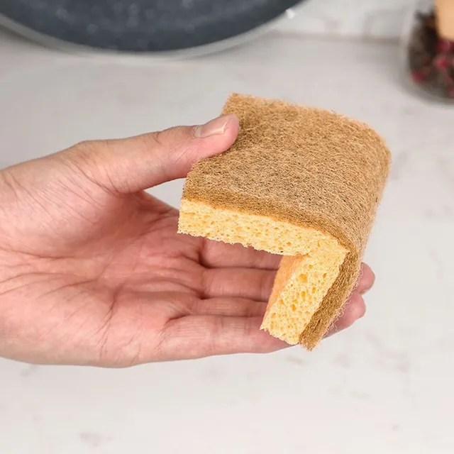 10 Pack Eco-Friendly Natural Plant Based Scrub Sponges Palm Fiber Dishwashing Sponge With Two-Sided Compostable Design Dish 5