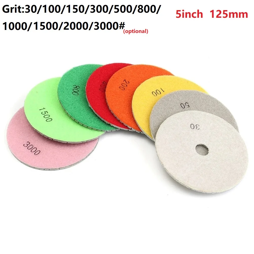 5 Inch 125mm Diamond Dry/Wet Flexible Grinding Polishing Pads Discs  For Granite Marble Concrete Stone Sanding Discs Grinding 1pc flexible diamond polishing pad 5 inch 125mm dry wet grinding discs granite wet polisher pad 30 100 150 300 500 800 1000 grit