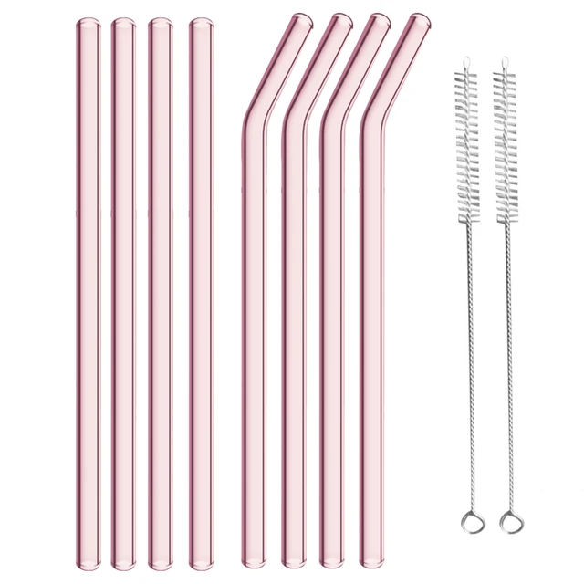 1set 8.2x8mm Reusable Clear Glass Straws Set For Smoothie Milkshakes  Drinkware Straw With Cleaning Brush