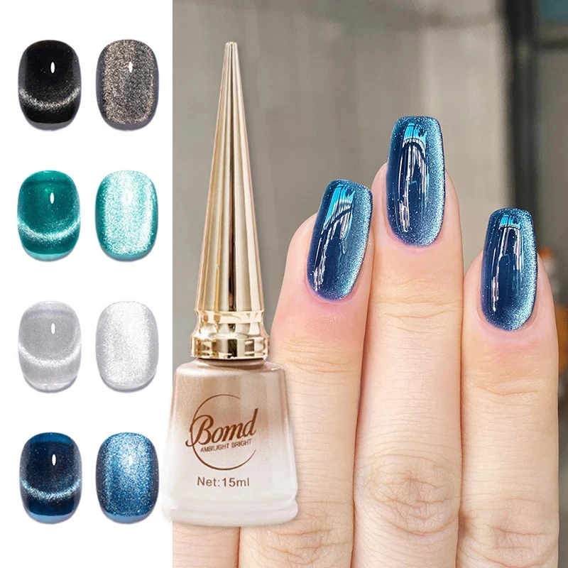 Vernis semi-permanent à ongles gel œil de chat bleu jade, base et top coat pour nail art, gel UV/LED, paillettes, à faire soi-même_voghion.com