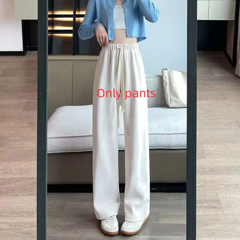 Women's Set Autumn and Winter New Korean Edition Plush Thickened Lamb Hair Top Casual Wide Leg Pants Two Piece Set