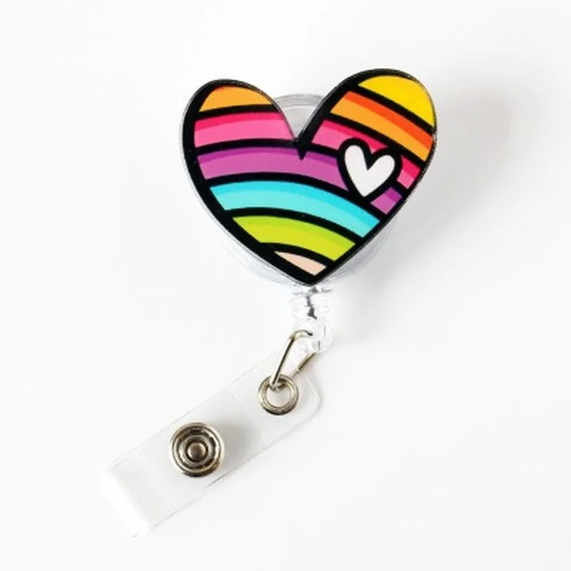 Colorful Rainbow Style Heart Retractable Nurse Badge Reel Work Card Clip ID  Name Badge Holder Accessories Reel Badge Lanyard - AliExpress