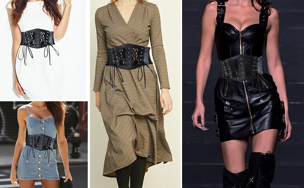 Frauen Korsett Taille Gürtel Lace-up Cinch Gürtel Gebunden Korsett Elastische Breite Taille Kleid Gürtel Gothic Kostüm – Detail 3