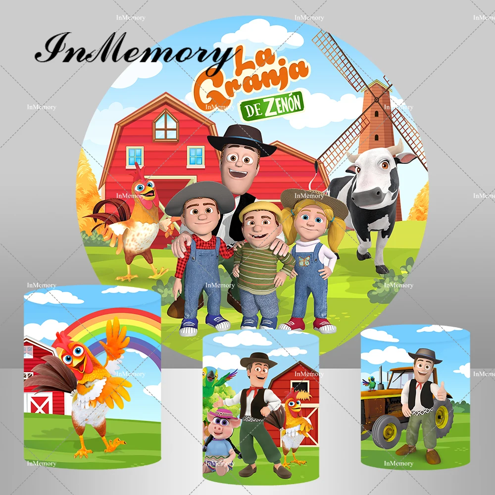 Green Grass Barn Farm Theme Round Background Cover La Granja De Zenon Banner Kids 1St Birthday Circle Background Fornitore
