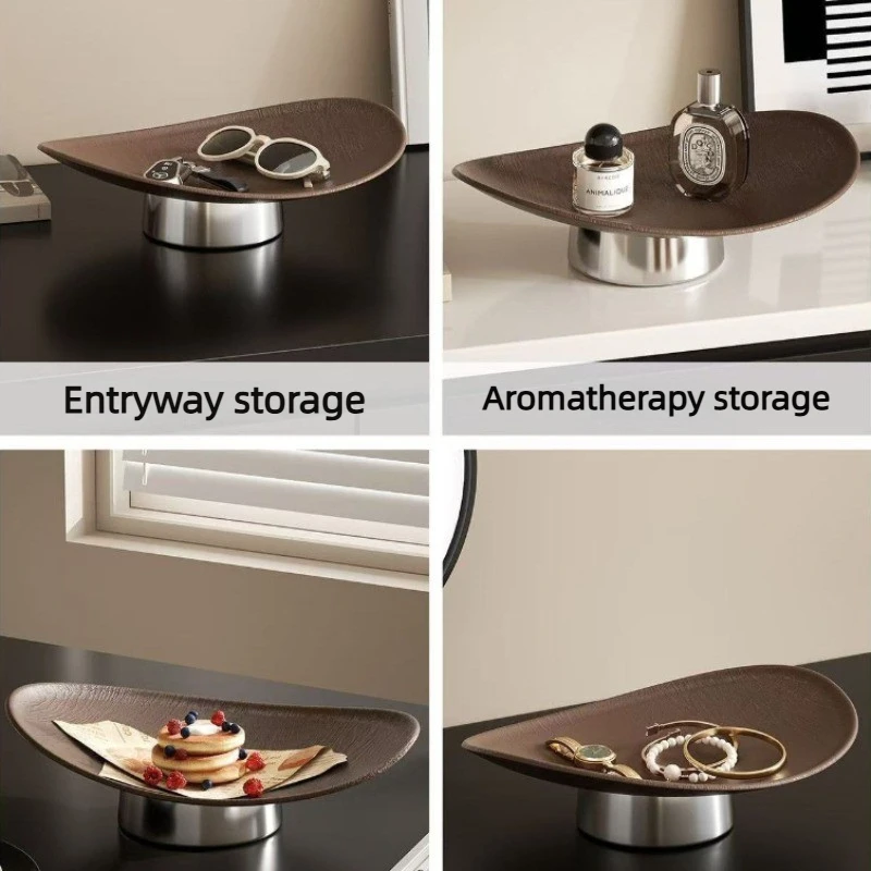 Plastic High Fruit Bowl Light Luxury Fruit Plate Multi-purpose Desktop Jewelry Aromatherapy Snacks Storage Plate Oval Tray Home