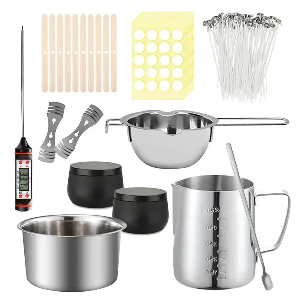 219 Pcs Scented Candle Making Set Candlesticks Wicks Holders Long Handle Mixing Spoon Thermometer 400/600/800ml Wax Melting Pot candle making kit