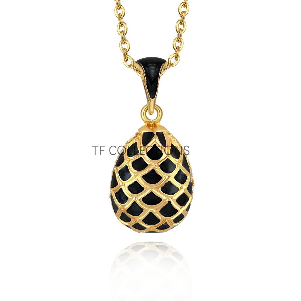 Hottest Jewelry Brass Enamel HandMade Russian Easter Grid Vintage Egg Pendant Charm Crystal Rhinestone Necklace Gift To Women 2