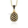 Hottest Jewelry Brass Enamel HandMade Russian Easter Grid Vintage Egg Pendant Charm Crystal Rhinestone Necklace Gift To Women 2