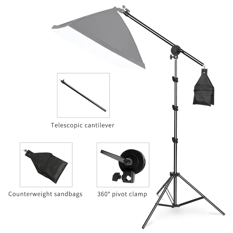 

Photography 2M Tripod 2-in-1 Light Stand with 1.4M Boom Arm And Empty Sandbag For Photo Studio Supporting Softbox Ring Light