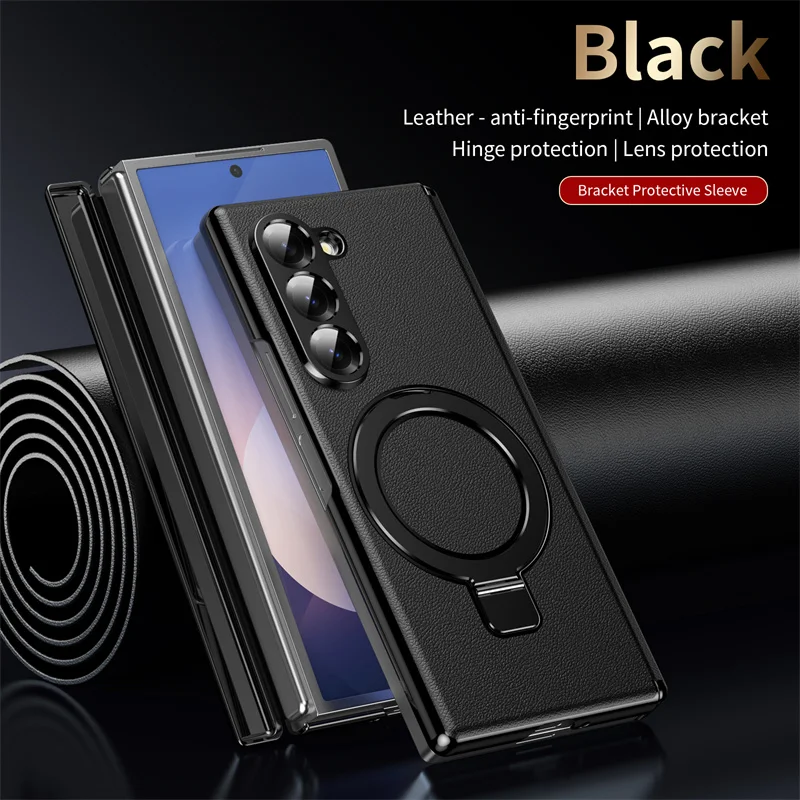 Premium Metal Magnetic Hinge Holder with Tempered Glass Phone Case - Special Edition Cover
