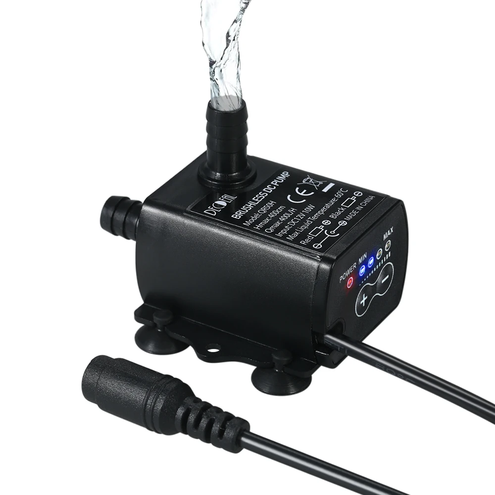 Ultra-quiet Mini DC12V 10W 400L/H Lift 400cm Brushless Water Pump 5.5*2.1mm Female Submersible with Flow Adjustment Function