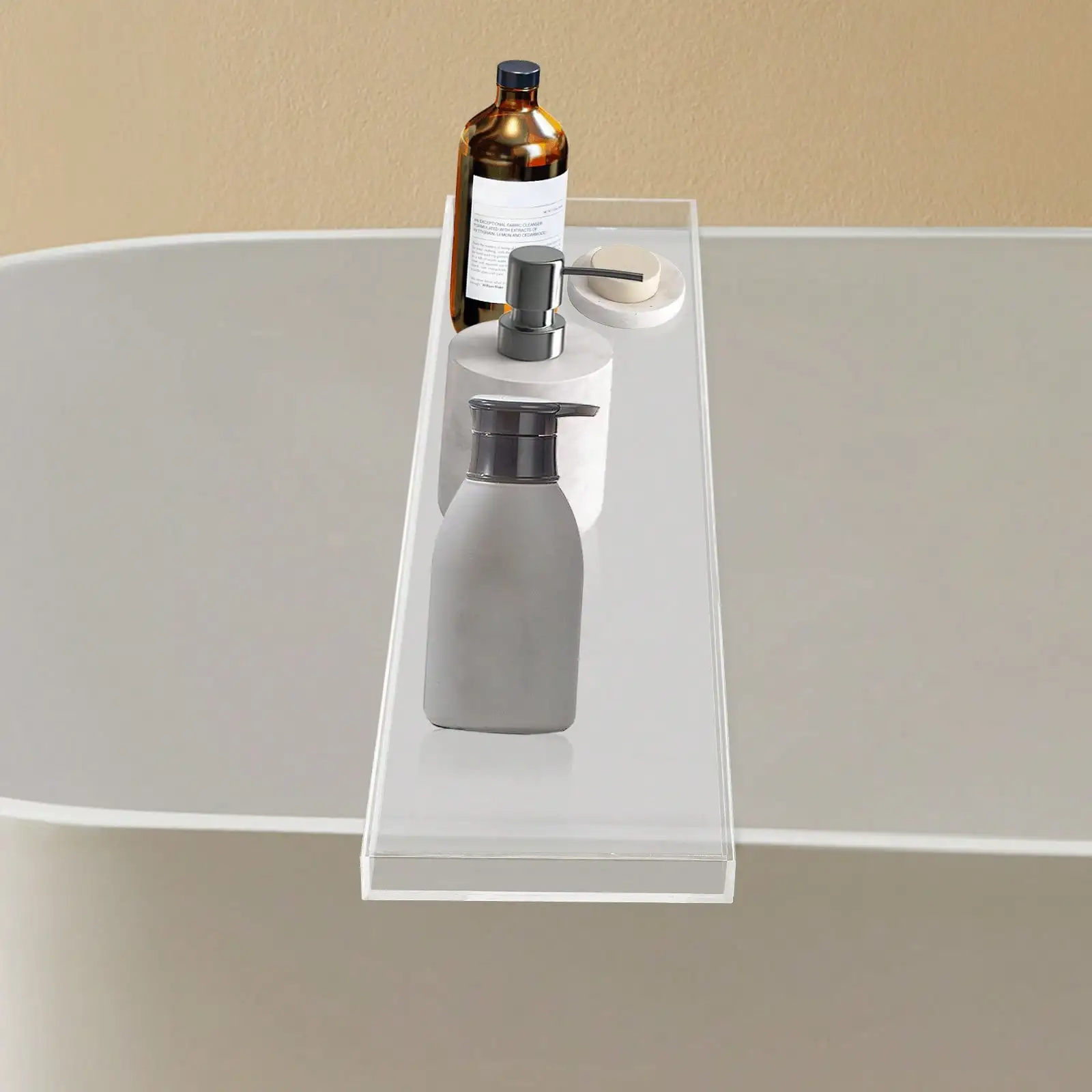 Wine Glass Book Holder Bath Tub Table Caddy For Home Bathrooms Organizer Shelf Luxury Most Baths, Clear,82x20cm
