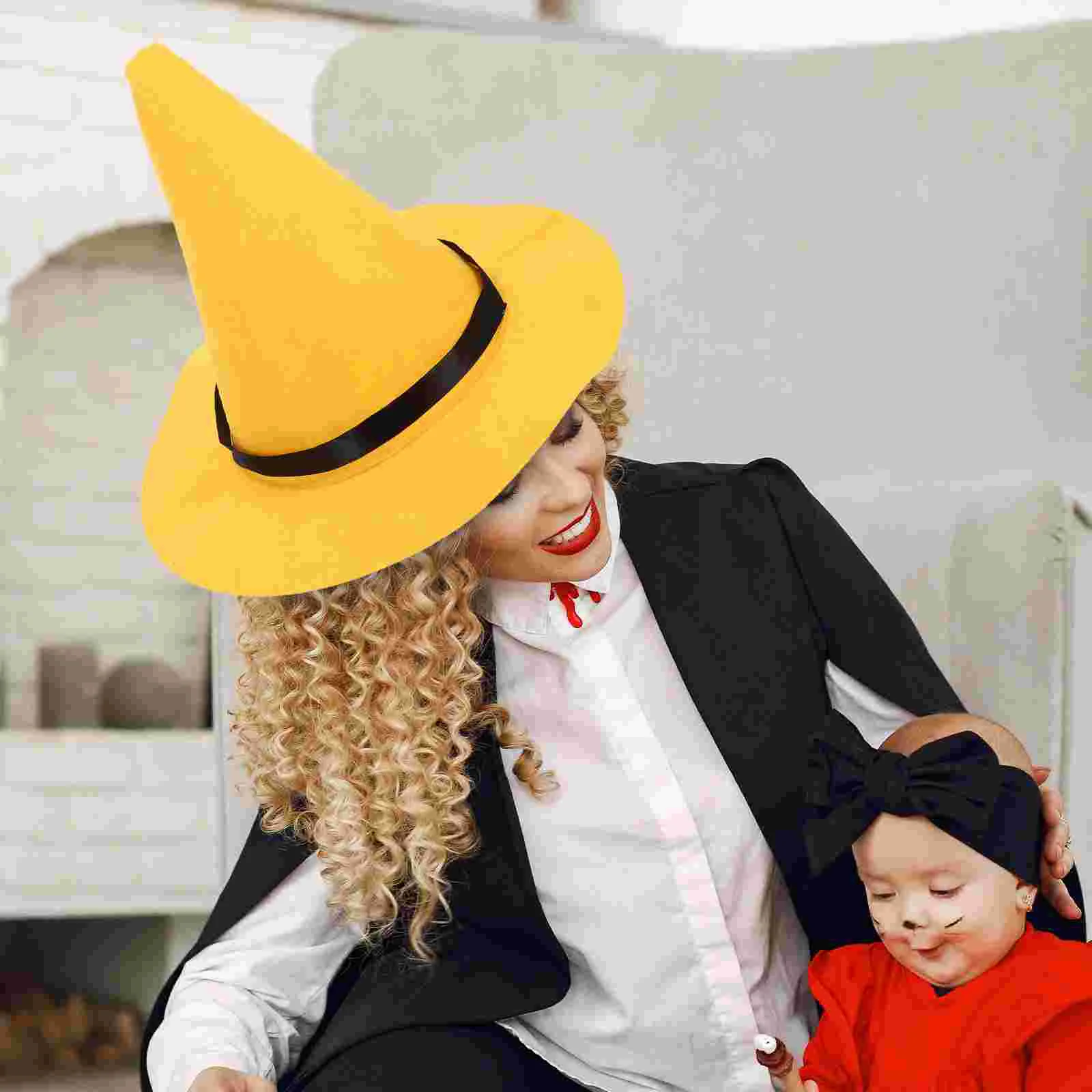 Large Brim Witch Hat Halloween Costumes Cosplay Ornament Party Yellow Felt Cloth party hat halloween witch hat