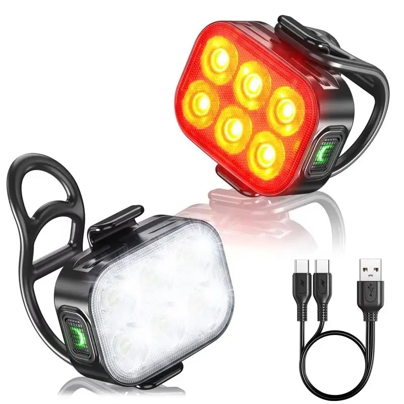 Bike Light Set, USB Rechargeable Mountain Road Bicycle Lights, Long Lasting