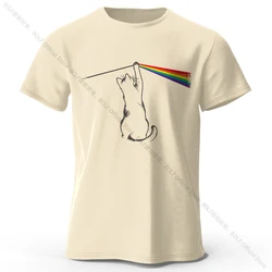 Artistic Cat Portrait Cotton T - Shirt - Soft, Unisex Creative Tee - XXXL (Beige)