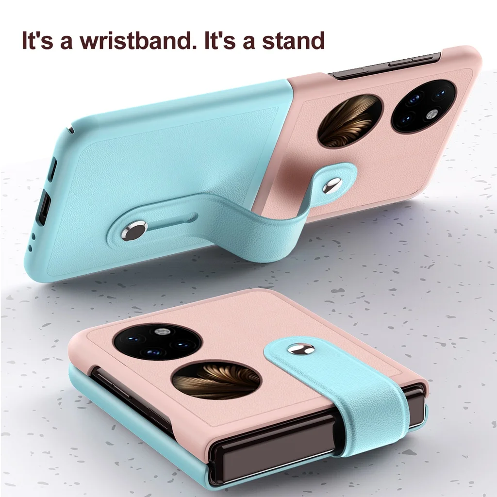 

Wristband Stand Holder Phone Case For Huawei P60 Pocket P50 Pocket Pocket S Light Thin Slim Leather Cover