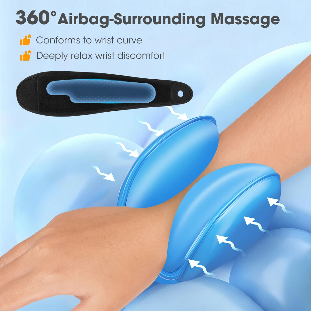 Airbag Wrist Massager 3 Levels Heating Vibration Massage Pad Cordless Air Pressure Hand Support Wristband Thermal Fatigue Relief