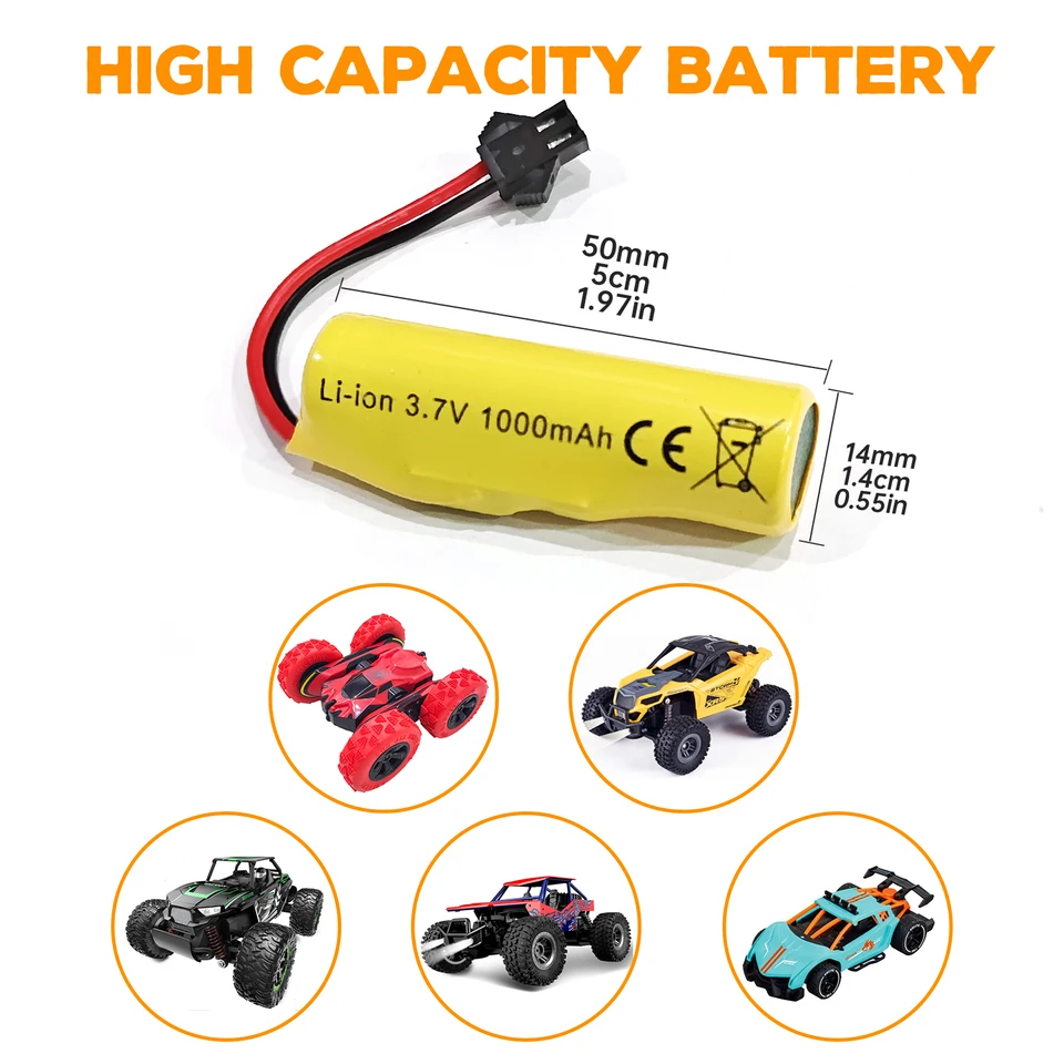 ZYGY 5 Baterías 3.7V 1000mAh Li-Ion Con Cargador 5 En 1 Para Coches RC TB202, TB201, DE35, DE38, DE40, DE50, TC141 Y Más