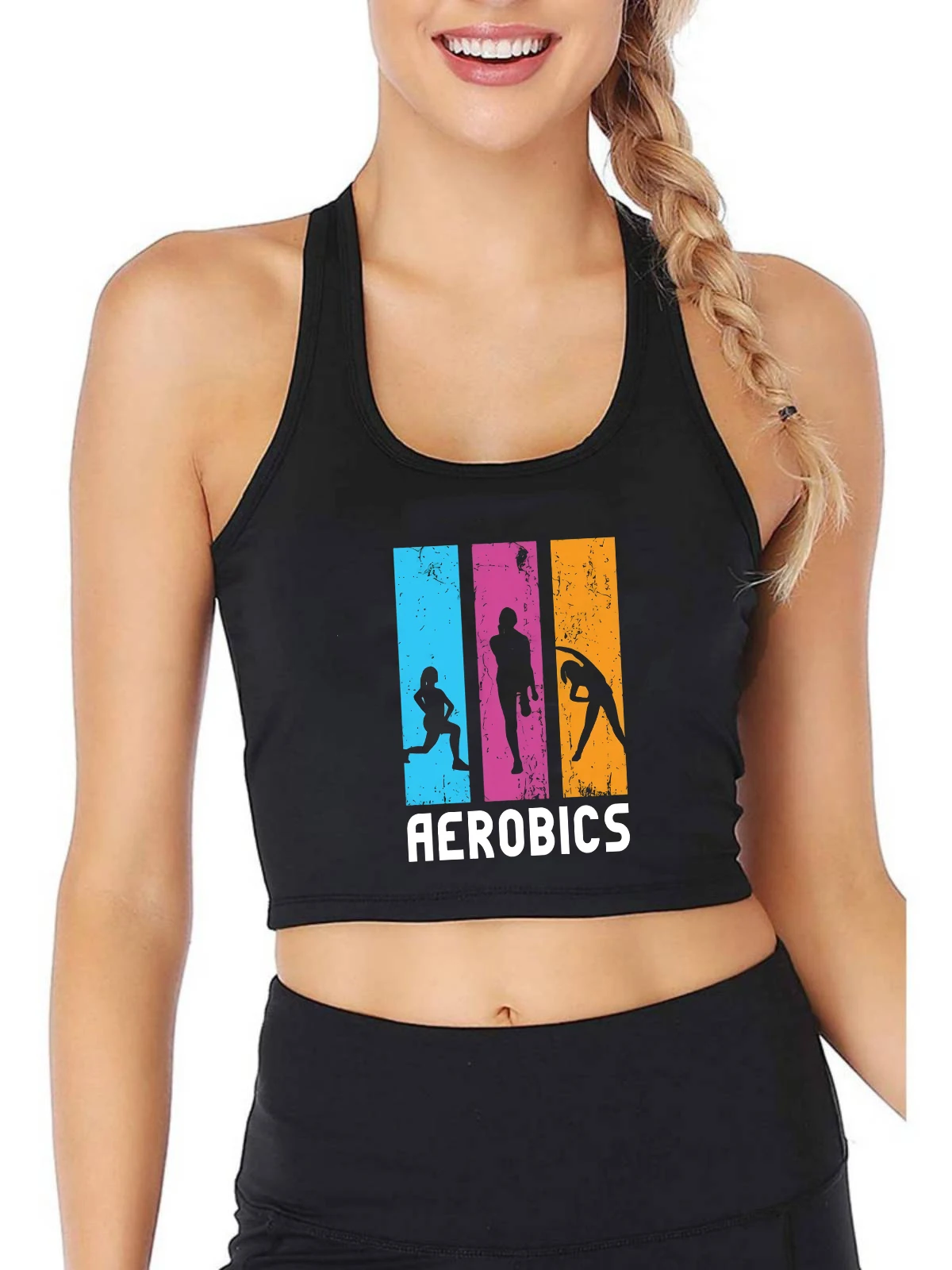 

Aerobics Graphics Design Sexy Slim Fit Crop Top Women's Customizable Cotton Tank Tops Gym Sports Fitness Camisole