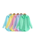 TRZA Women Fashion Office Wear Loose Poplin Solid Shirts Vintage Long Sleeve Button-up Casual Female Blouses Blusas Chic Tops