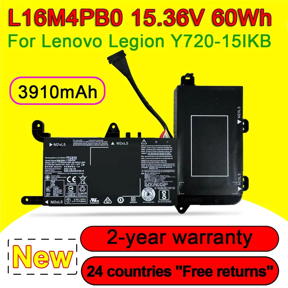 

Аккумулятор L16M4PB0 для ноутбука Lenovo Legion Y720-15IKB 80VR,Y710 SIT Series, L16S4TB0 5B10M33723 5B10M33724, 15,36 В, 60 Вт/ч, 3910 мАч