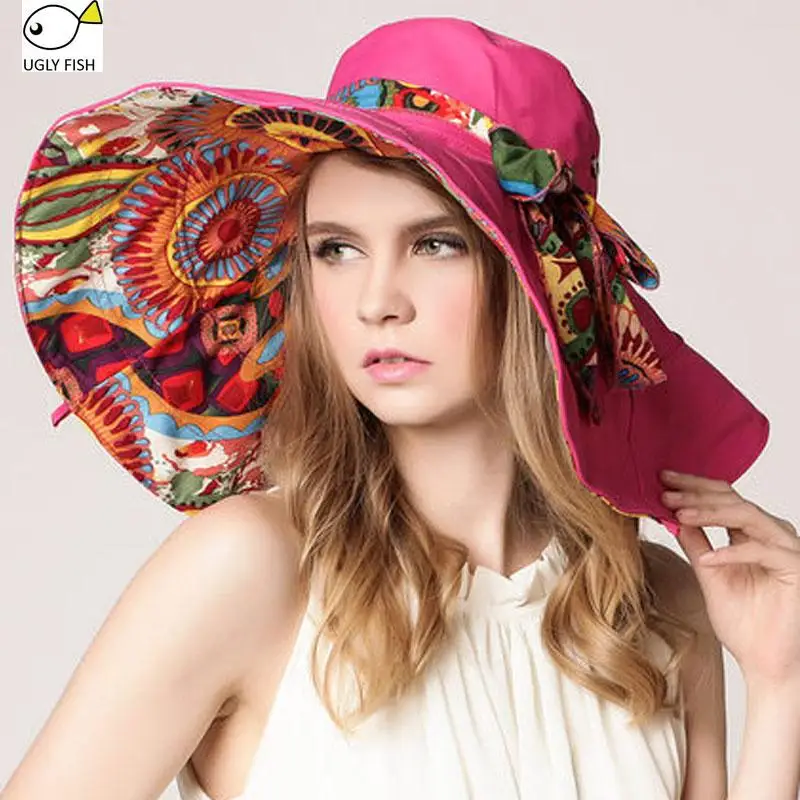Cappello Da Pescatore Estivo Reversibile In Cotone, A Tesa Larga, Protezione Solare UV, Taglia Unica 56-58 Cm