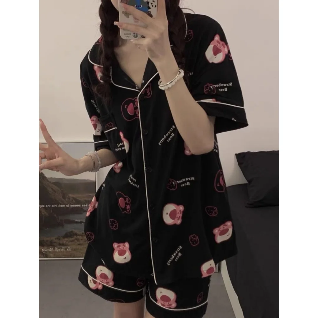 Short Sleeve Lounge Wear Pajamas Women Sleepwear Pyjamas Sleepwear Cotton With Pockets Sleep Nightwear Women's Heart Sets