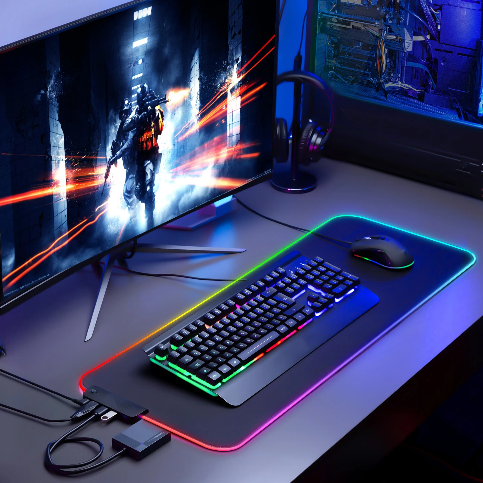 Mairuige Faça Você Mesmo Rgb 4-port Usb Hub Led Tamanho Grande Mousepad Personalizado Led Personalizado Iluminado Tapete de Rato Imagem Personalizada