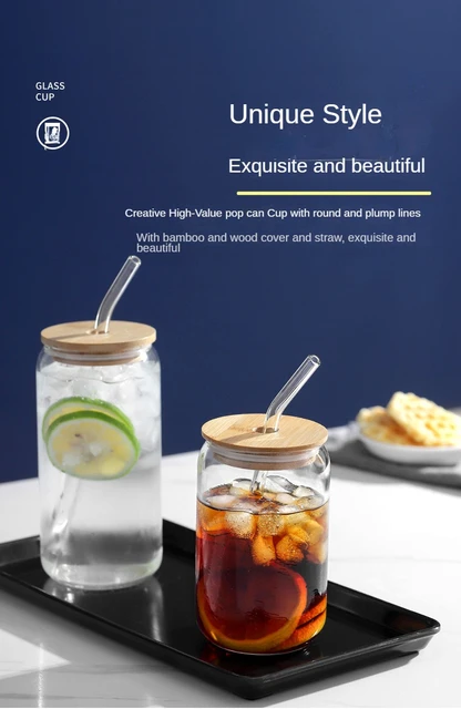 Beer Can Shaped Glass Cups With Bamboo Lids And Glass Straws - Perfect For  Smoothies, Boba Tea, Whiskey, Water, And More - Ideal Gift - Temu